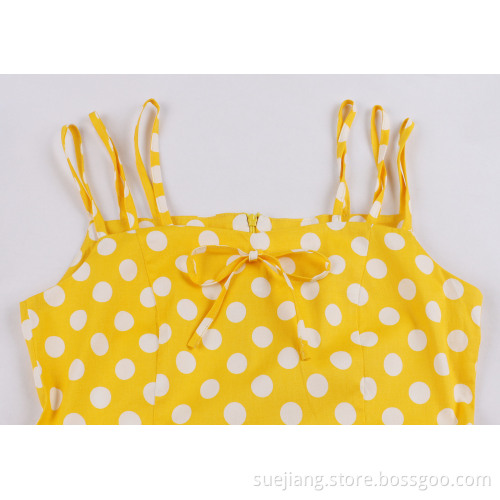 Vintage Summer Polka Dot Printed Party Dresses Cotton